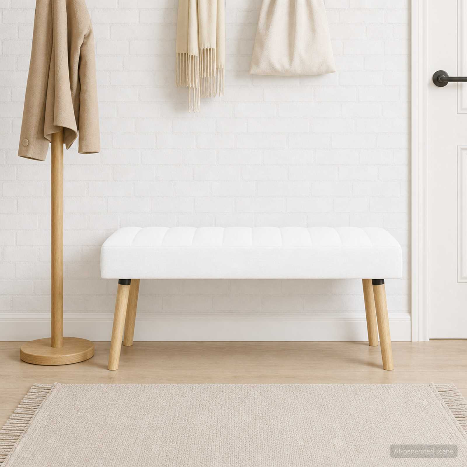 vidaXL Kanalgepolsterte Bank Weiß 110 x 40 x 46 cm Stoff