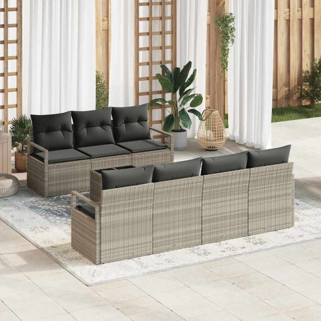 vidaXL Sofa Set mit Kissen 8 pcs Hellgrau Poly Rattan
