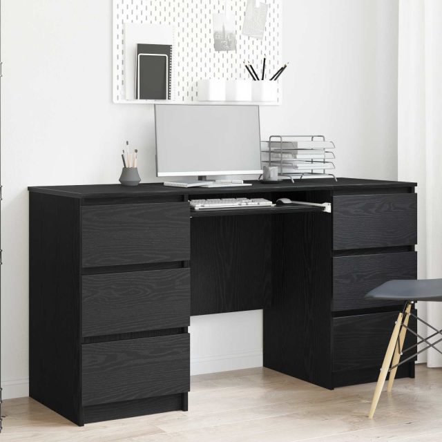 vidaXL Schreibtisch mit Speicher Schwarz Eichen-Optik 140 x 50 x 76 cm