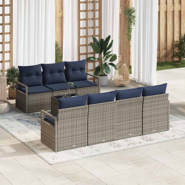 vidaXL Sofa Set mit Kissen 8 pcs Grau Poly Rattan
