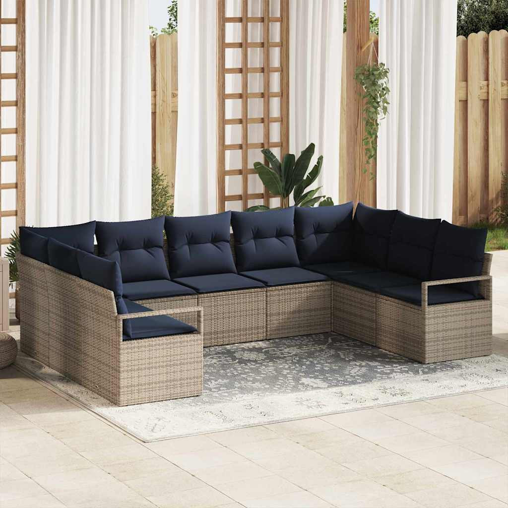 vidaXL Sofa Set mit Kissen 7 pcs Grau Poly-Rattan