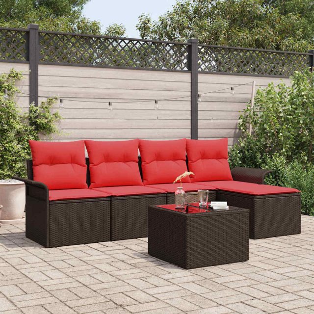 vidaXL Gartensofa-set mit Kissen 6 pcs Braun Poly-Rattan