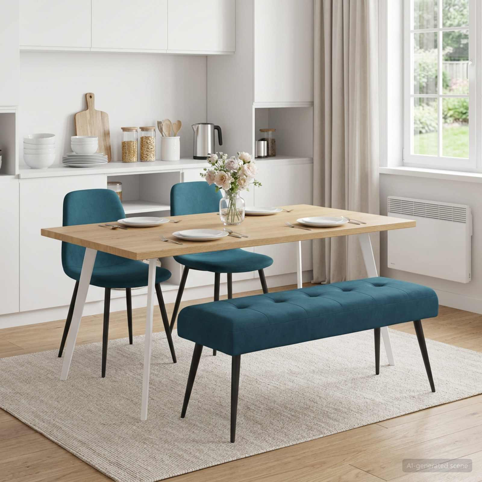vidaXL Bank mit Knopfheftung Blau 110 x 40 x 46 cm Samt
