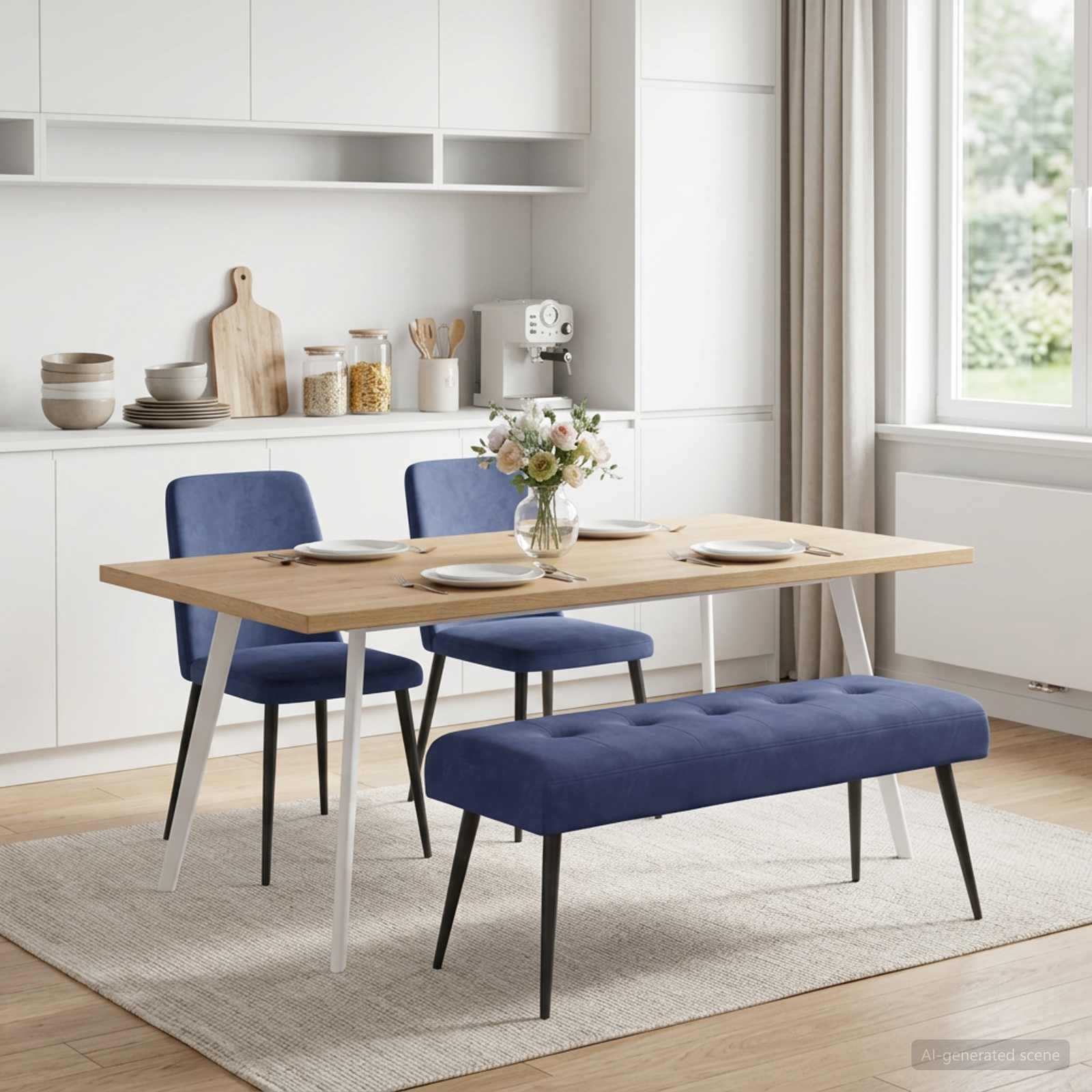 vidaXL Bank mit Knopfheftung Polizeiblau 110 x 40 x 46 cm Samt
