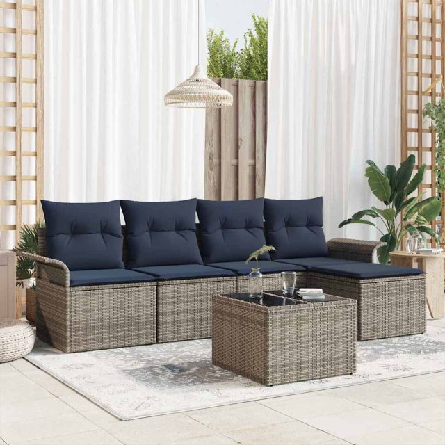 vidaXL Gartensofa-set mit Kissen 6 pcs Grau Poly-Rattan