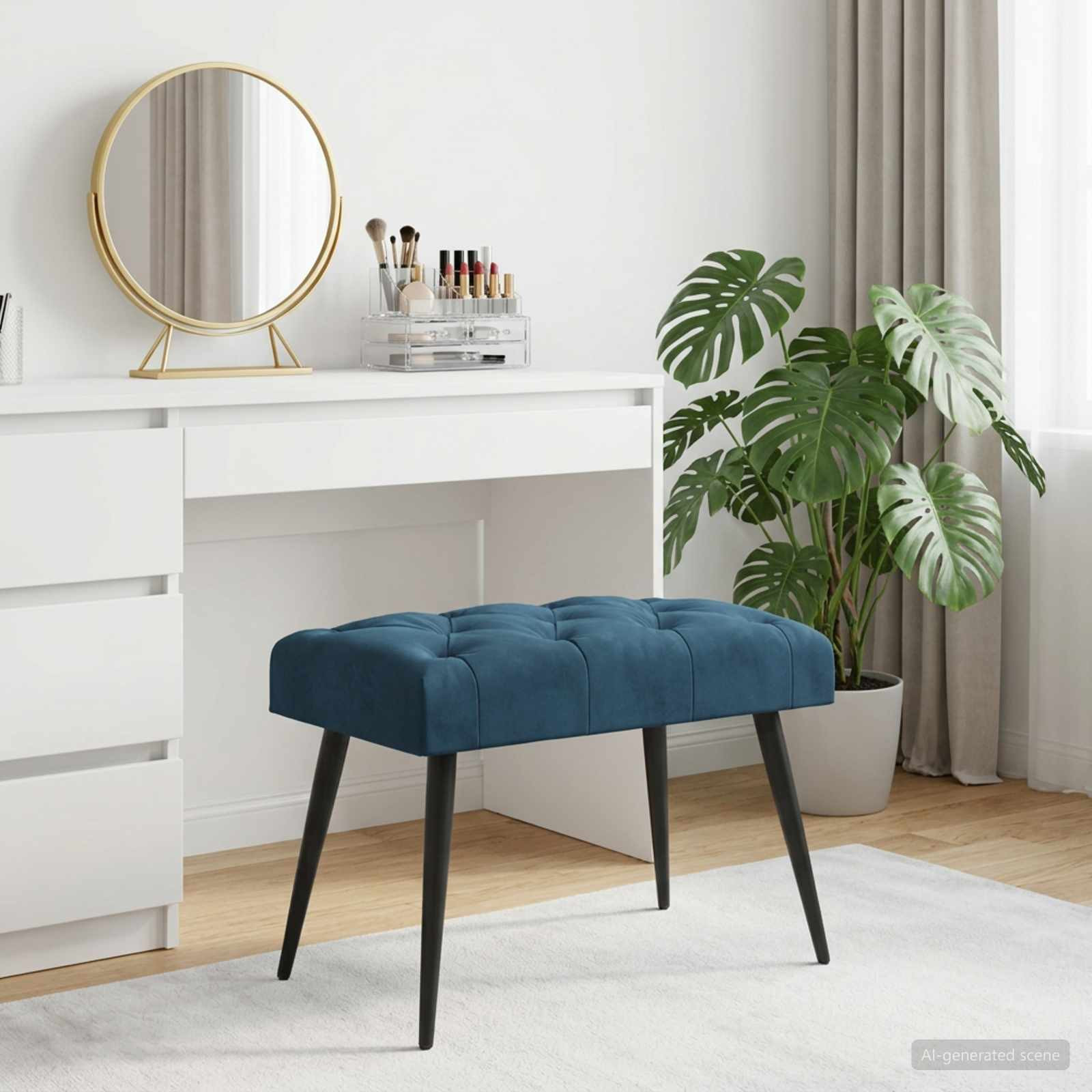 vidaXL Bank mit Knopfheftung Blau 60 x 40 x 45 cm Samt