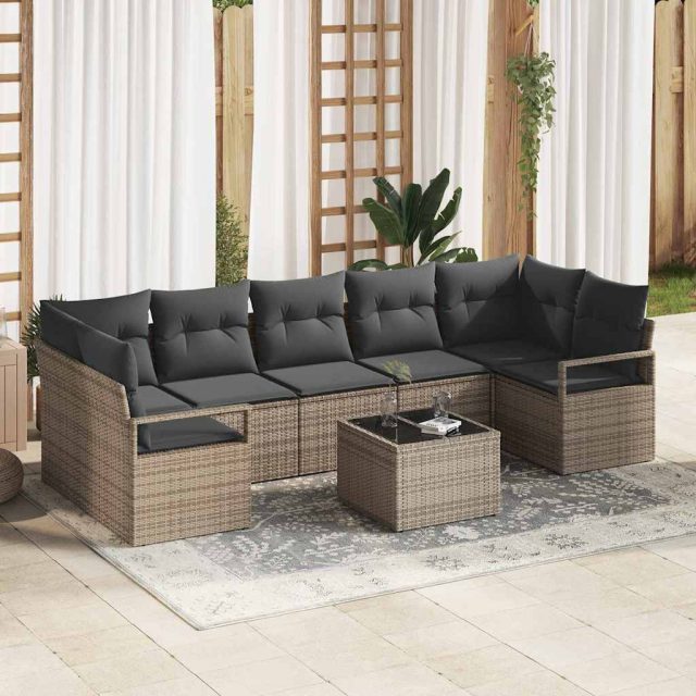 vidaXL Sofa Set mit Kissen 8 pcs Grau Poly Rattan