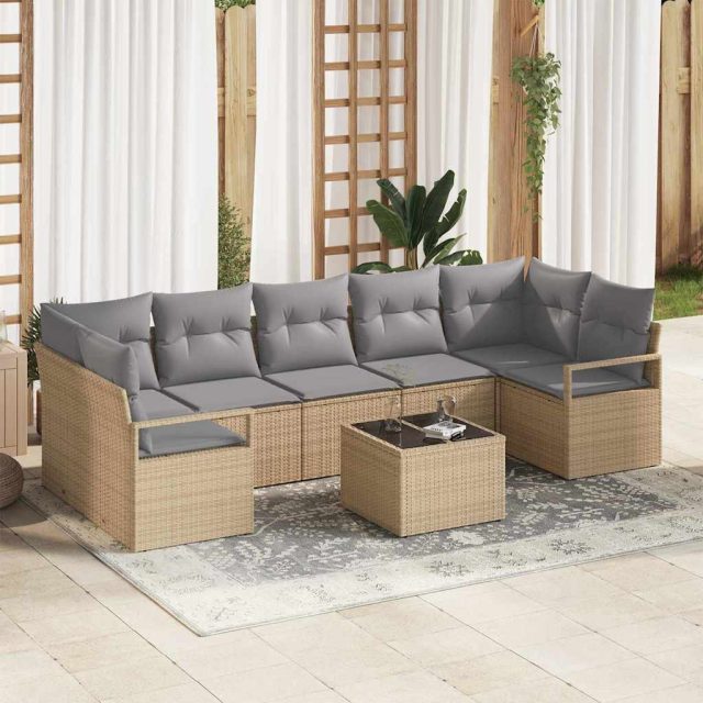 vidaXL Sofa Set mit Kissen 8 pcs Beige und Grau Poly Rattan