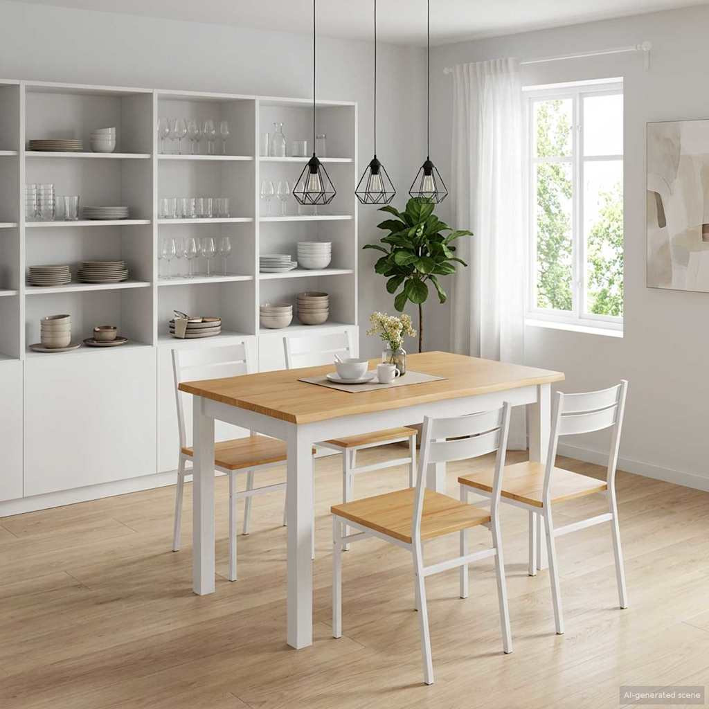 VidaXL Esstisch EKAI Weiß 112 x 70 x 76,5 cm Massives Kiefernholz