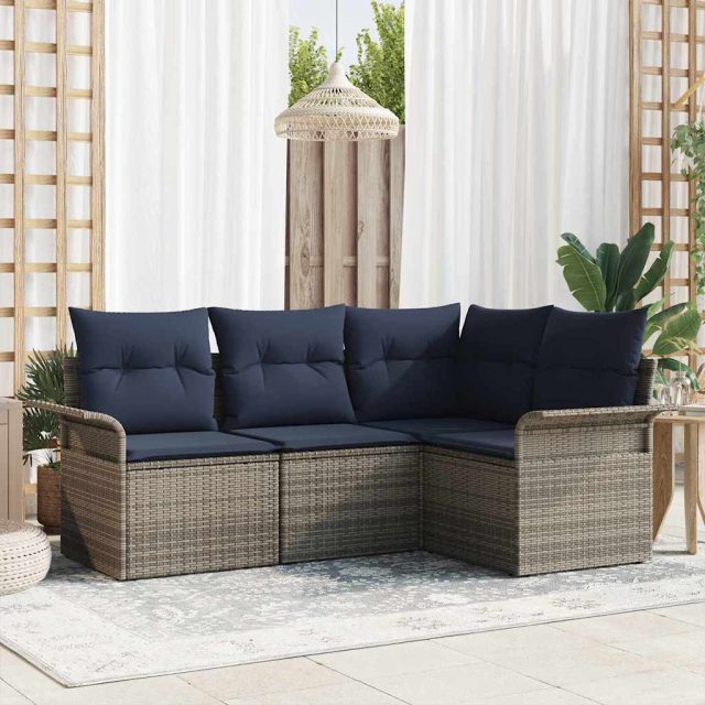 vidaXL Gartensofa-set mit Kissen 4 pcs Grau Poly-Rattan