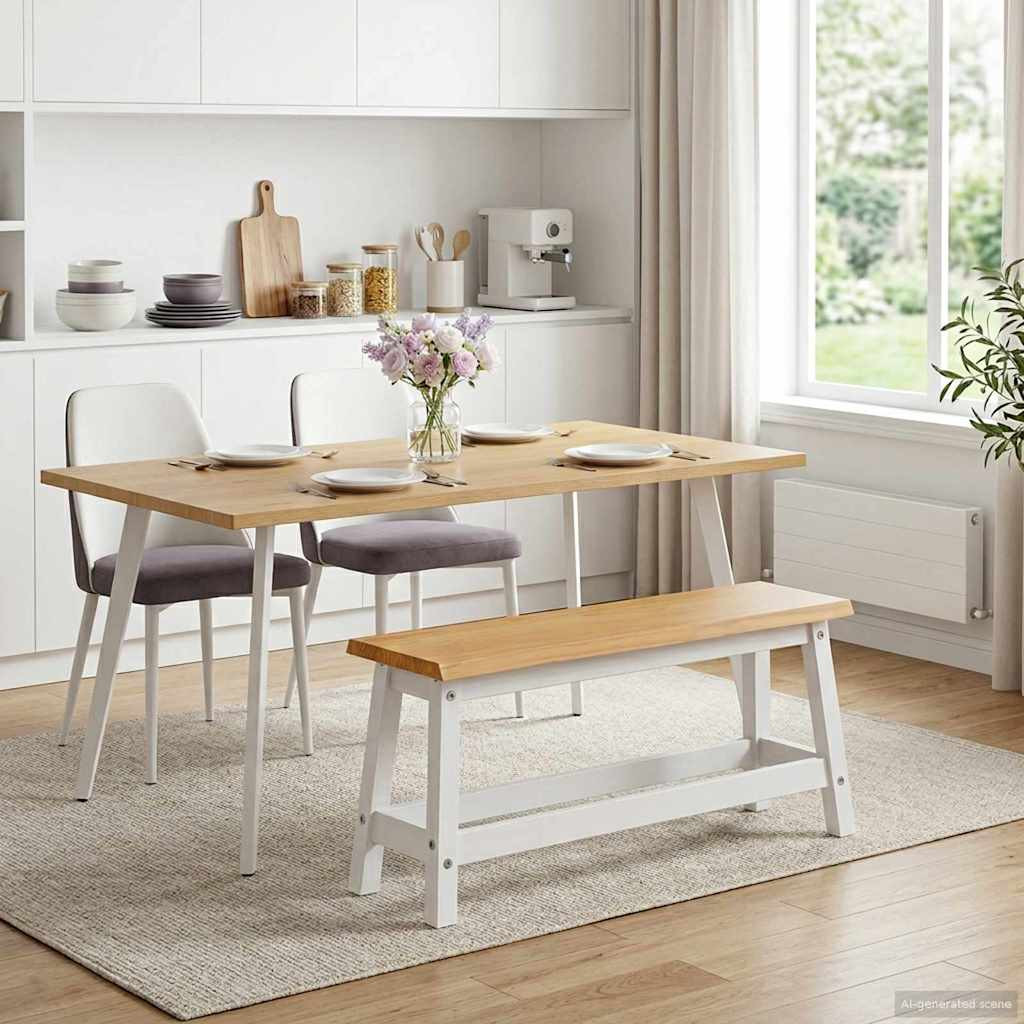 VidaXL Esstischbank EKAI Weiß 91,5 x 29 x 45,5 cm Massives Kiefernholz