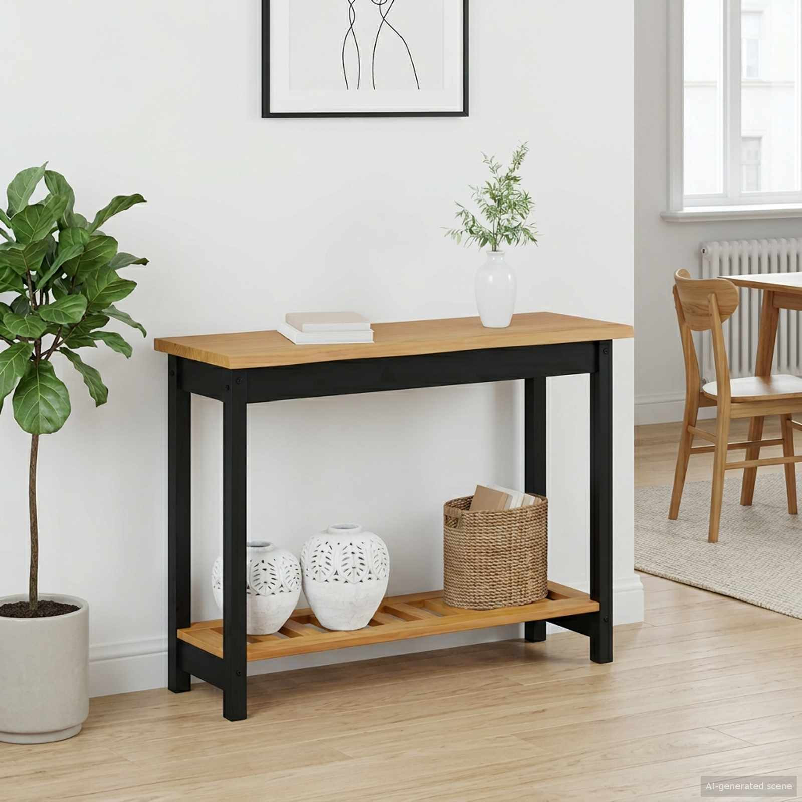 VidaXL Konsolentisch mit Regal EKAI Schwarz 112 x 35 x 76 cm