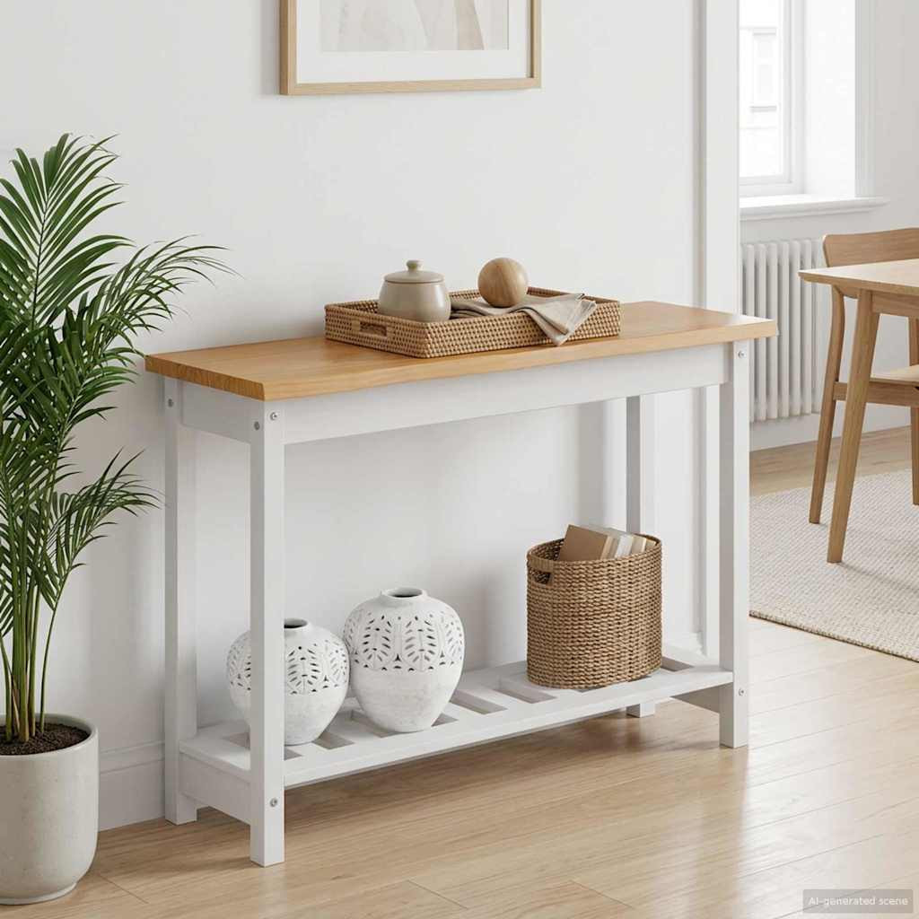 VidaXL Konsolentisch EKAI Weiß 112 x 35 x 76 cm Massives Kiefernholz