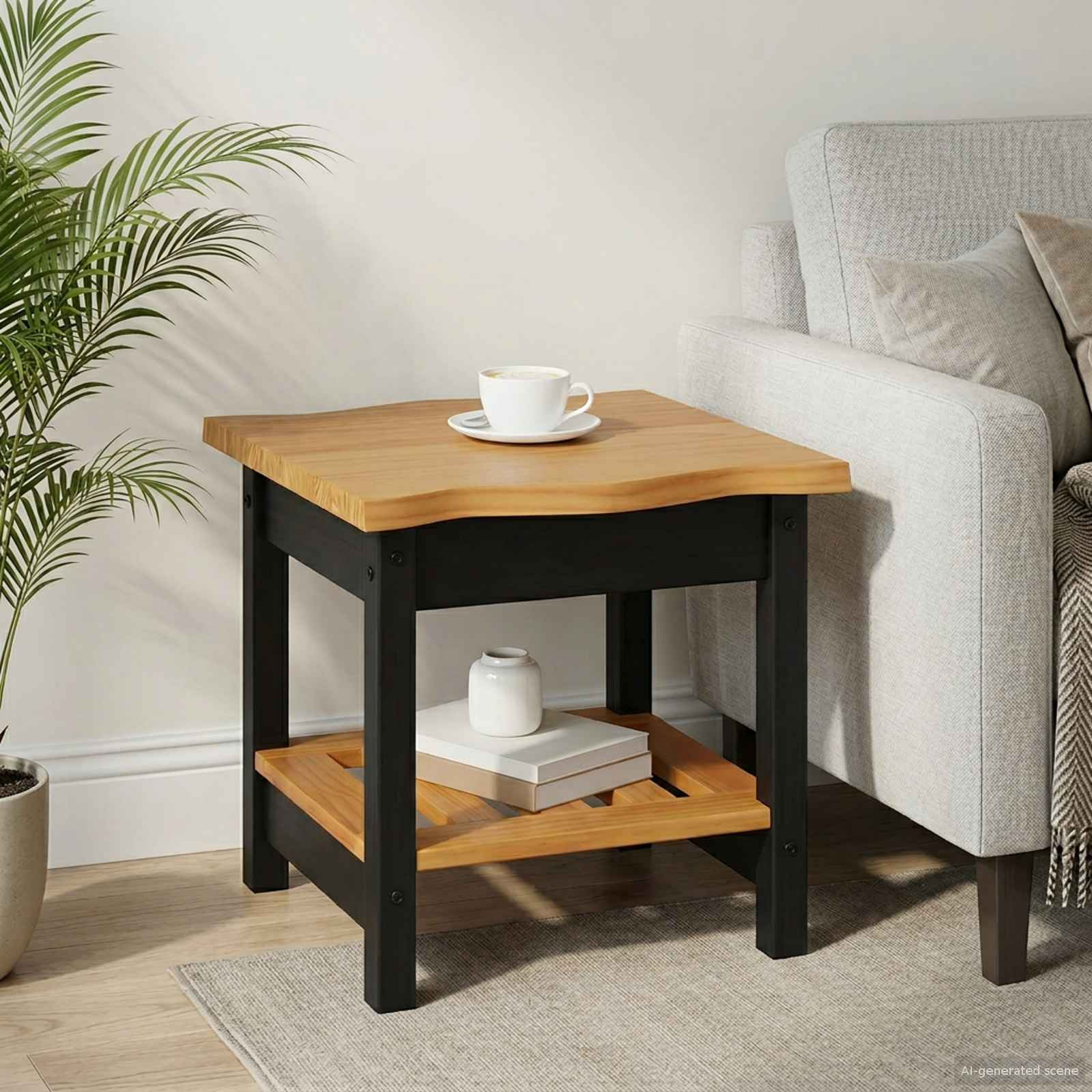 VidaXL Beistelltisch mit Regal EKAI Schwarz 50 x 50 x 45,5 cm