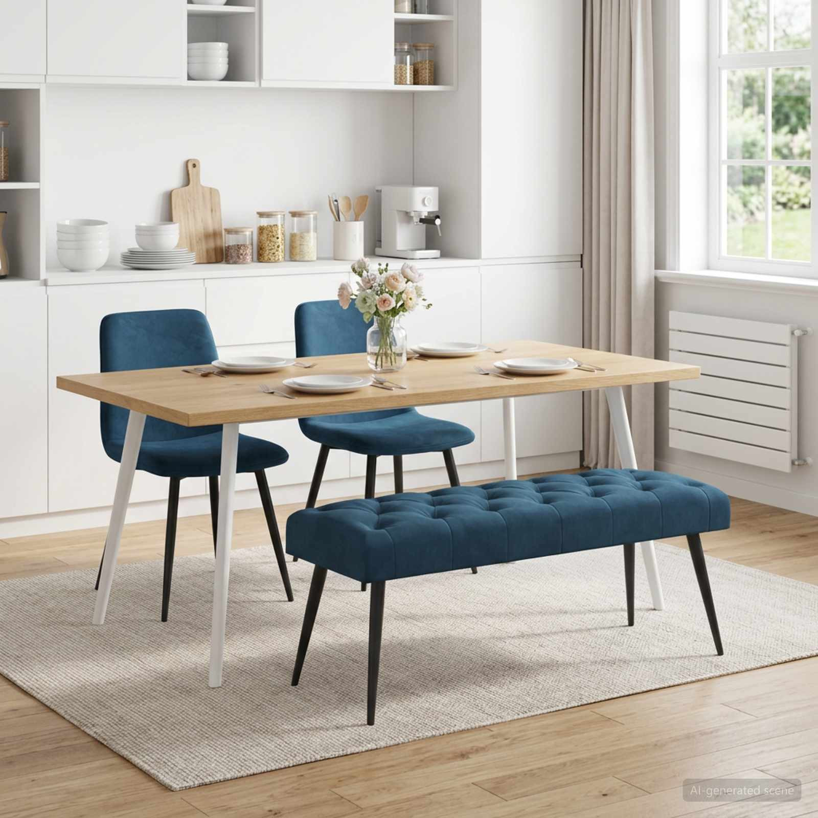 vidaXL Bank mit Knopfheftung Blau 110 x 40 x 46 cm Samt
