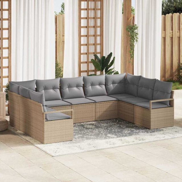 vidaXL Sofa Set mit Kissen 9 pcs Beige Poly Rattan