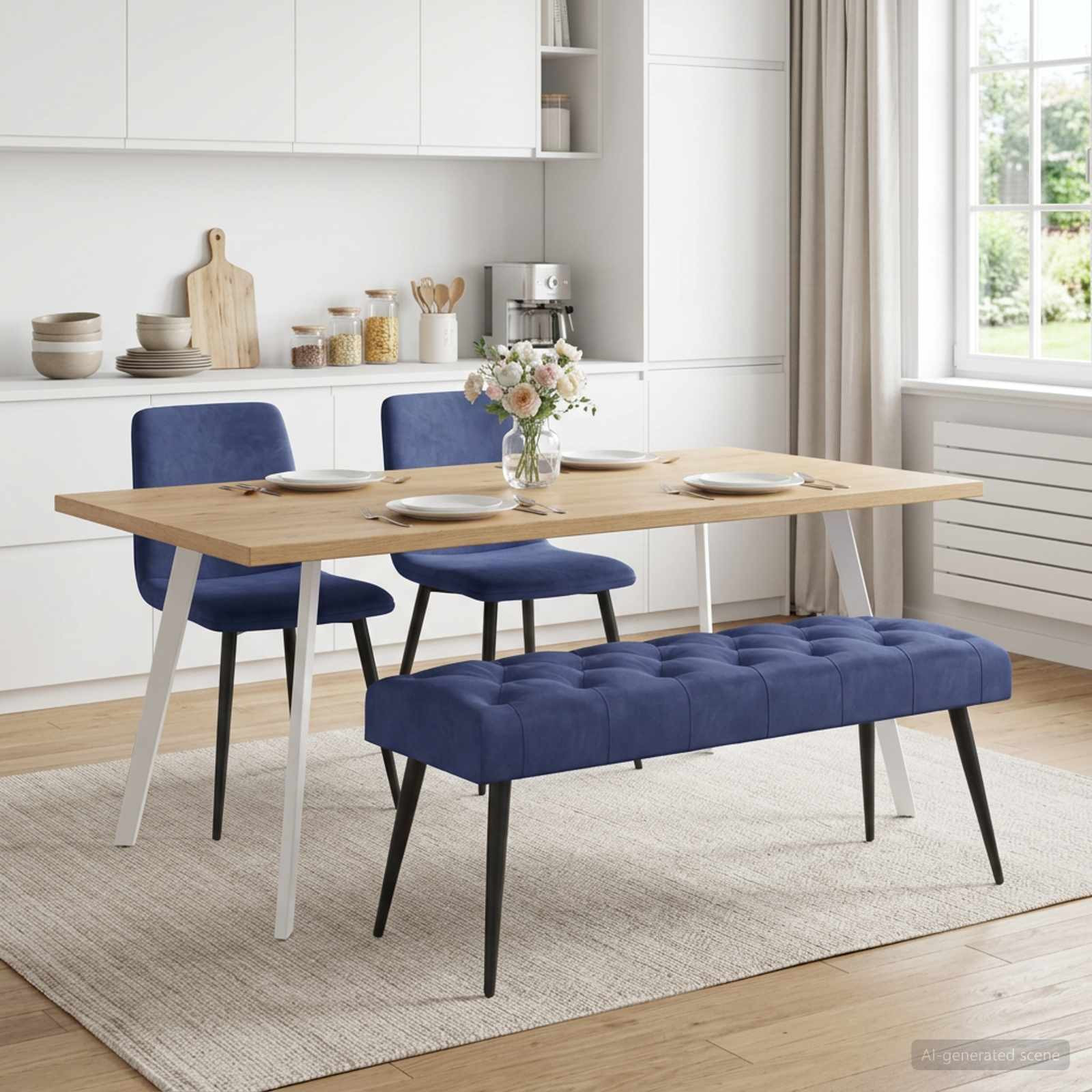 vidaXL Bank mit Knopfheftung Polizeiblau 110 x 40 x 46 cm Samt