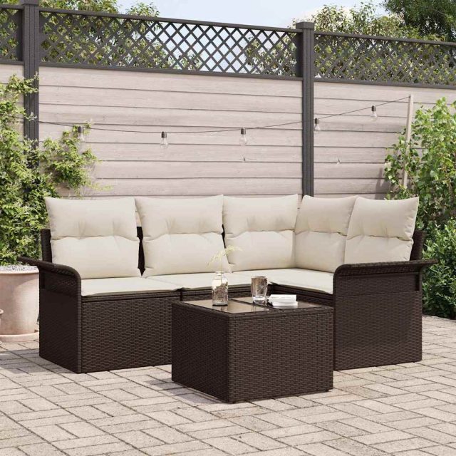 vidaXL Gartensofa-set mit Kissen 5 pcs Braun Poly-Rattan