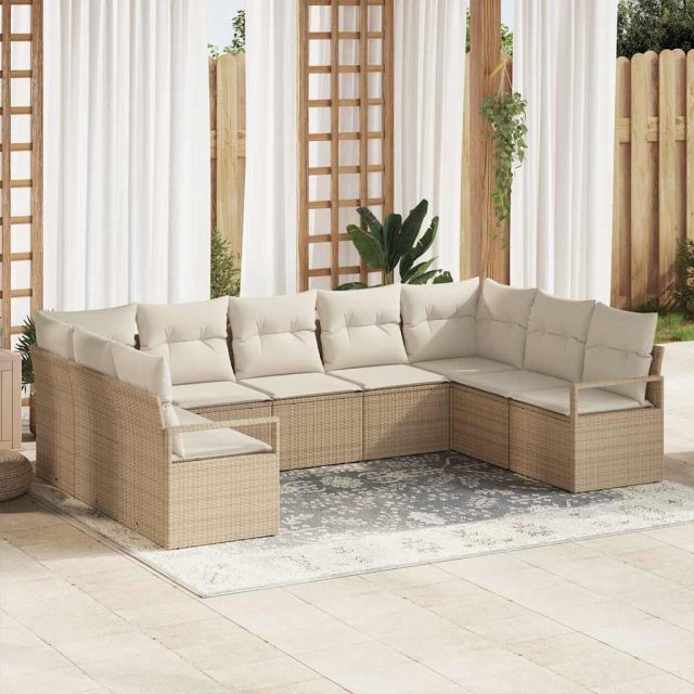 vidaXL Sofa Set mit Kissen 9 pcs Beige Poly-Rattan