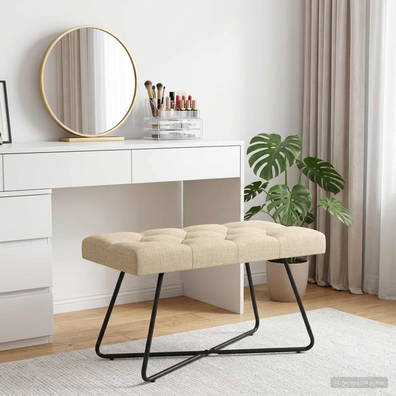 vidaXL Bank mit Knopfheftung Creme 80 x 40 x 46 cm Stoff