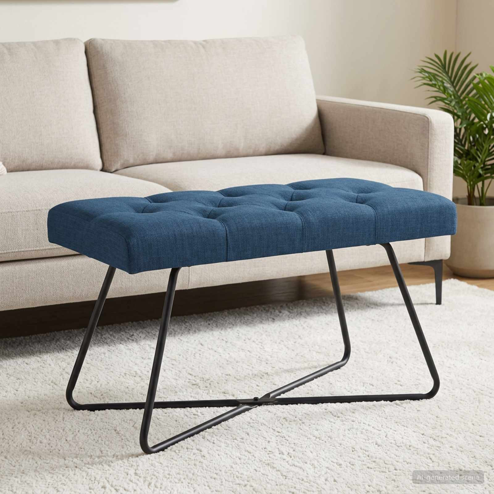 vidaXL Bank mit Knopfheftung Blau 80 x 40 x 46 cm Stoff