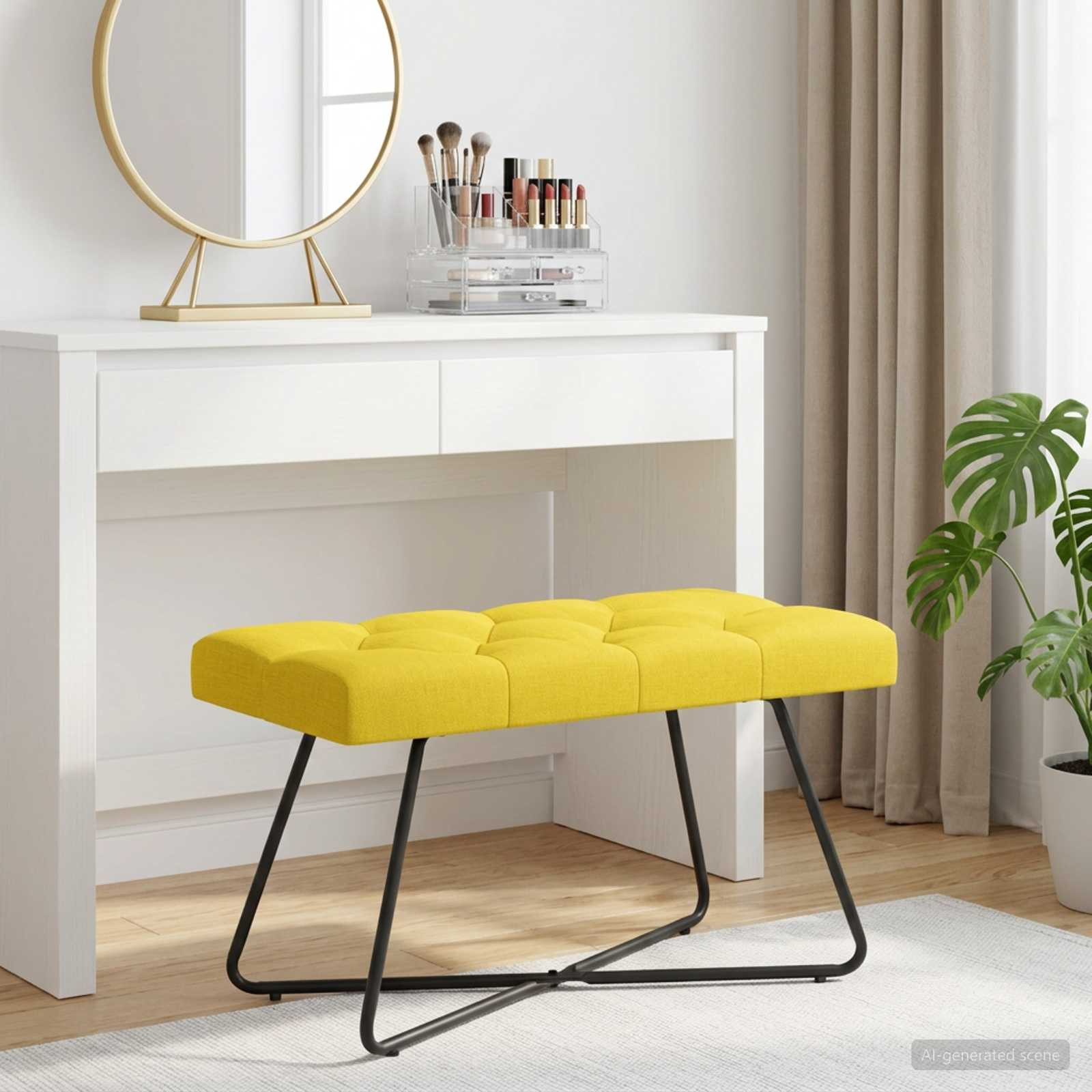 vidaXL Bank mit Knopfheftung Helles Gelb 80 x 40 x 46 cm Stoff