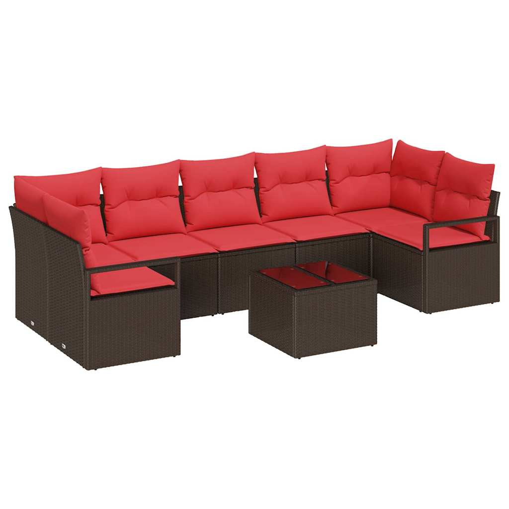 vidaXL Sofa Set 8 pcs Braun und Rot Poly-Rattan