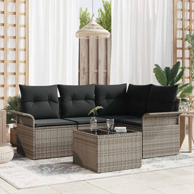 vidaXL Gartensofa-set mit Kissen 5 pcs Grau Poly-Rattan