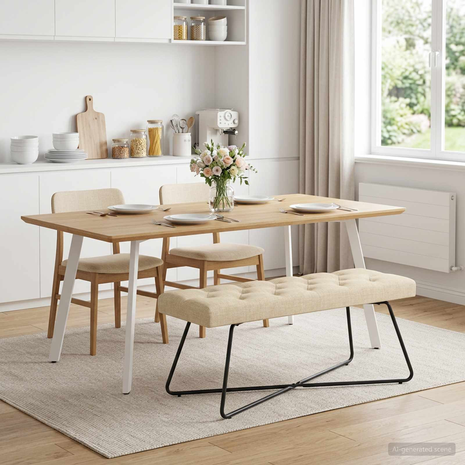 vidaXL Bank mit Knopfheftung Creme 110 x 40 x 46 cm Stoff