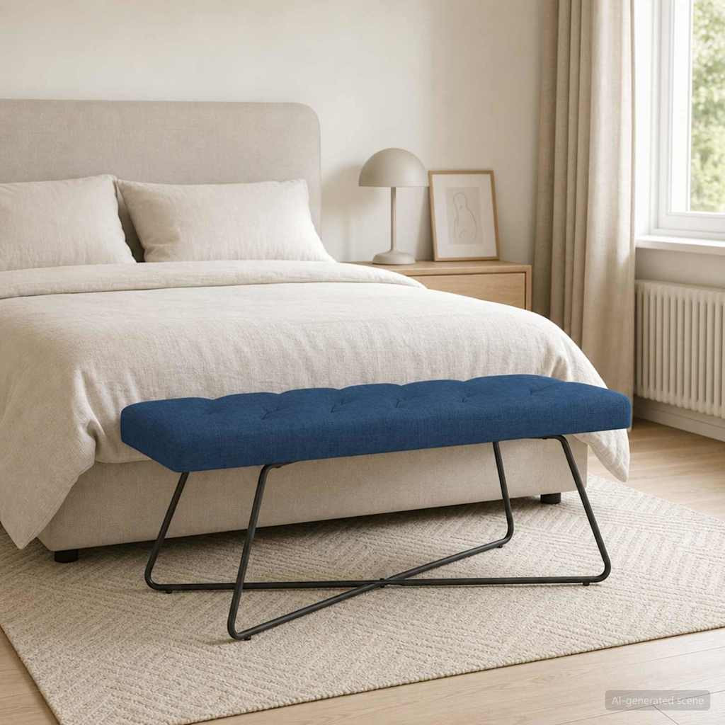 vidaXL Bank mit Knopfheftung Blau 110 x 40 x 46 cm Stoff