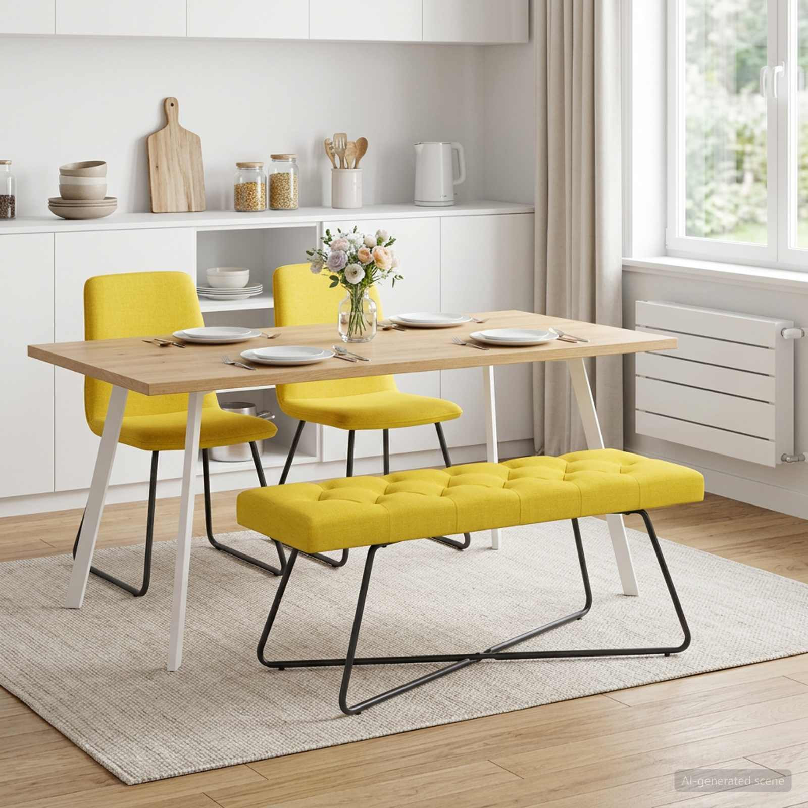 vidaXL Bank mit Knopfheftung Helles Gelb 110 x 40 x 46 cm Stoff