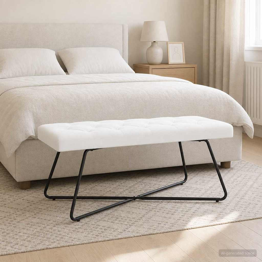 vidaXL Bank mit Knopfheftung Weiß 110 x 40 x 46 cm Stoff