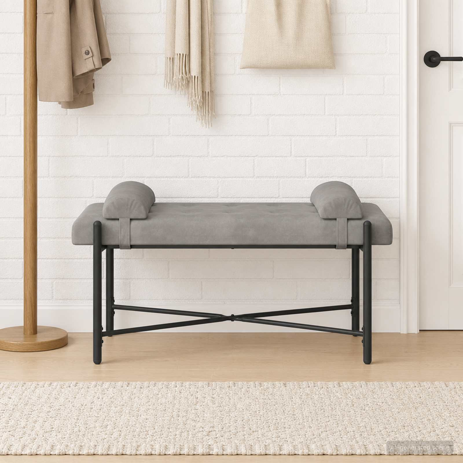 vidaXL Knopfgepolsterte Bank mit Kissen Hellgrau 110 x 40 x 46 cm Samt