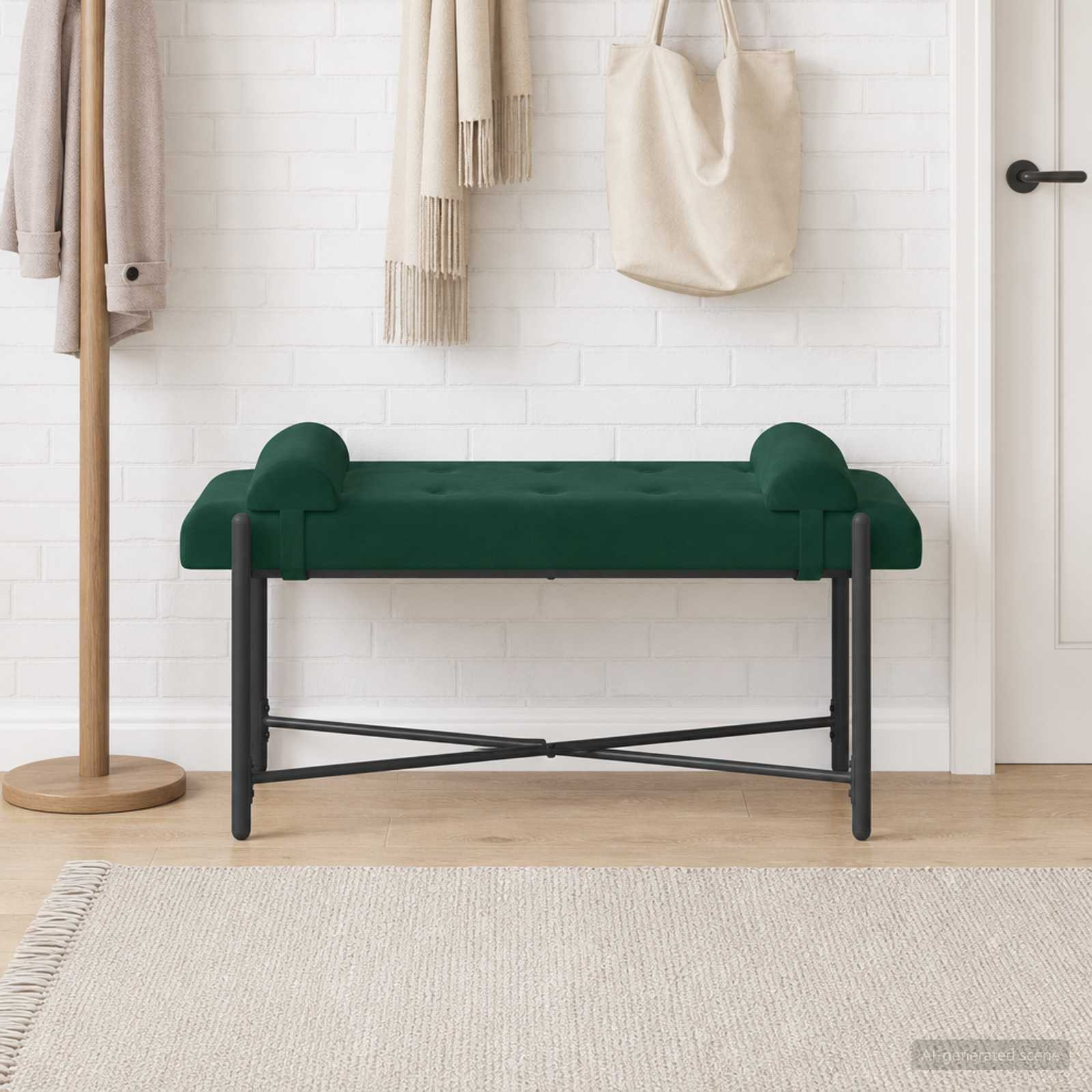 vidaXL Knopfgepolsterte Bank mit Kissen Dunkelgrün 110 x 40 x 46 cm