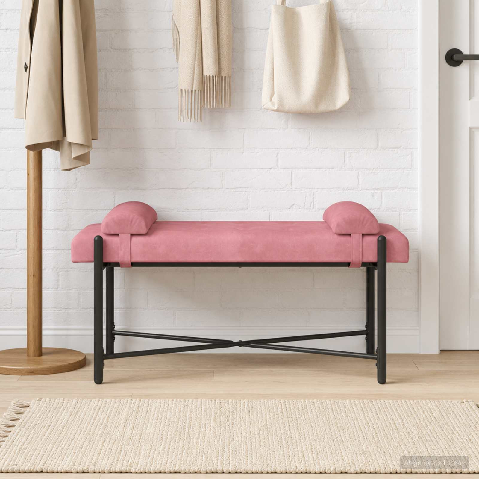 vidaXL Knopfgepolsterte Bank mit Kissen Rosa 110 x 40 x 46 cm Samt