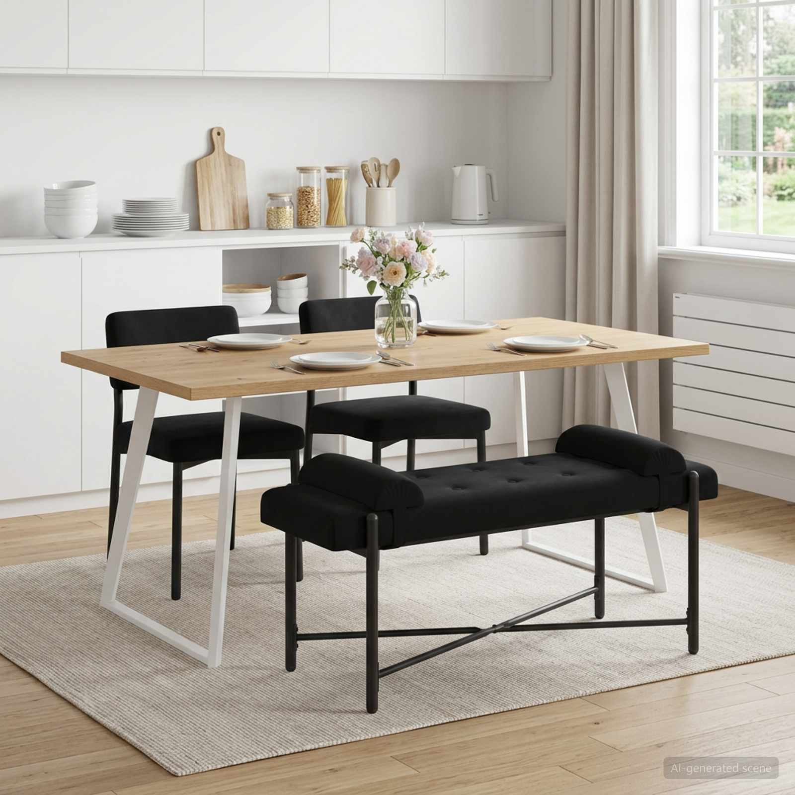 vidaXL Knopfgepolsterte Bank mit Kissen Schwarz 110 x 40 x 46 cm Samt