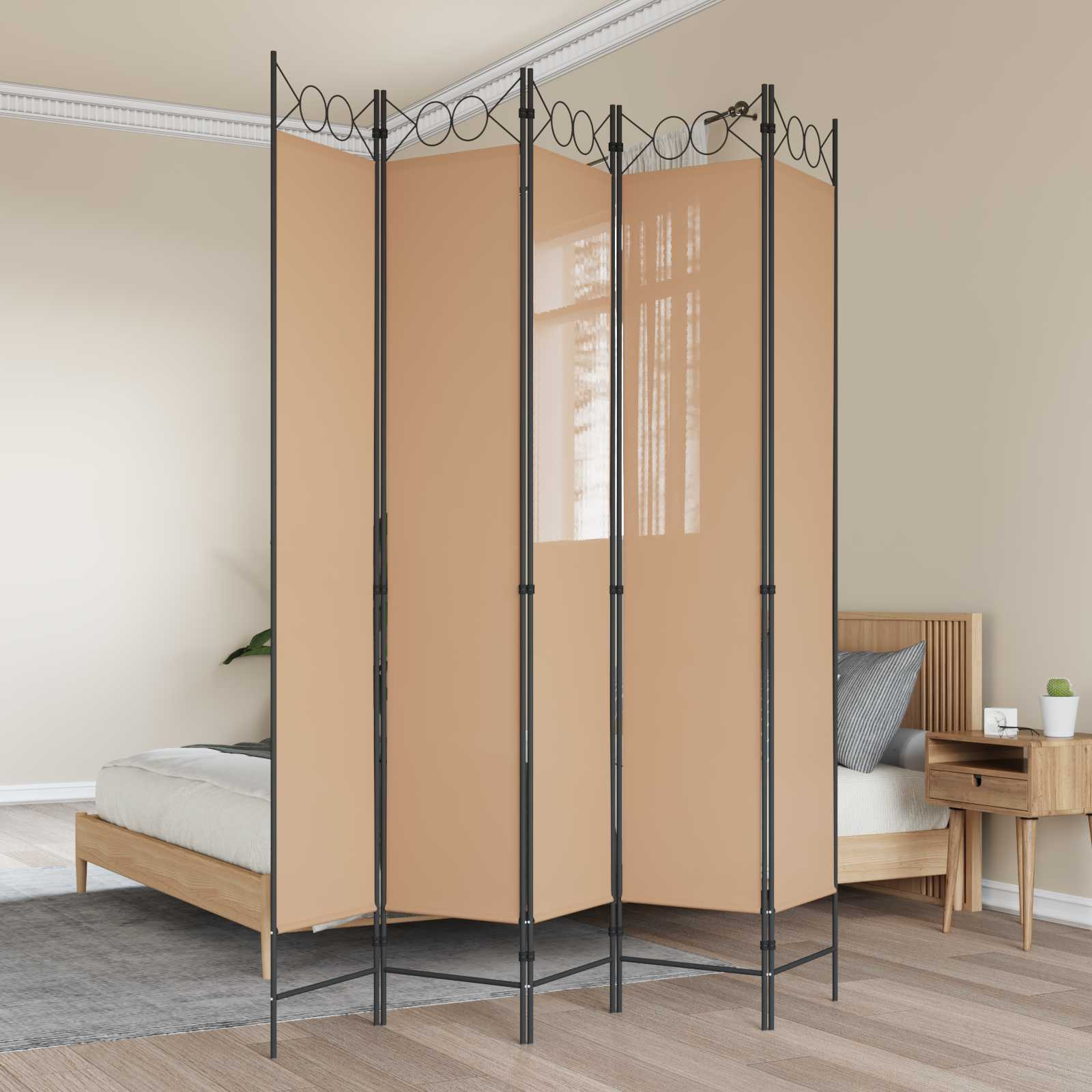 vidaXL 5-teiliger Raumteiler Beige 200 x 220 cm Stoff