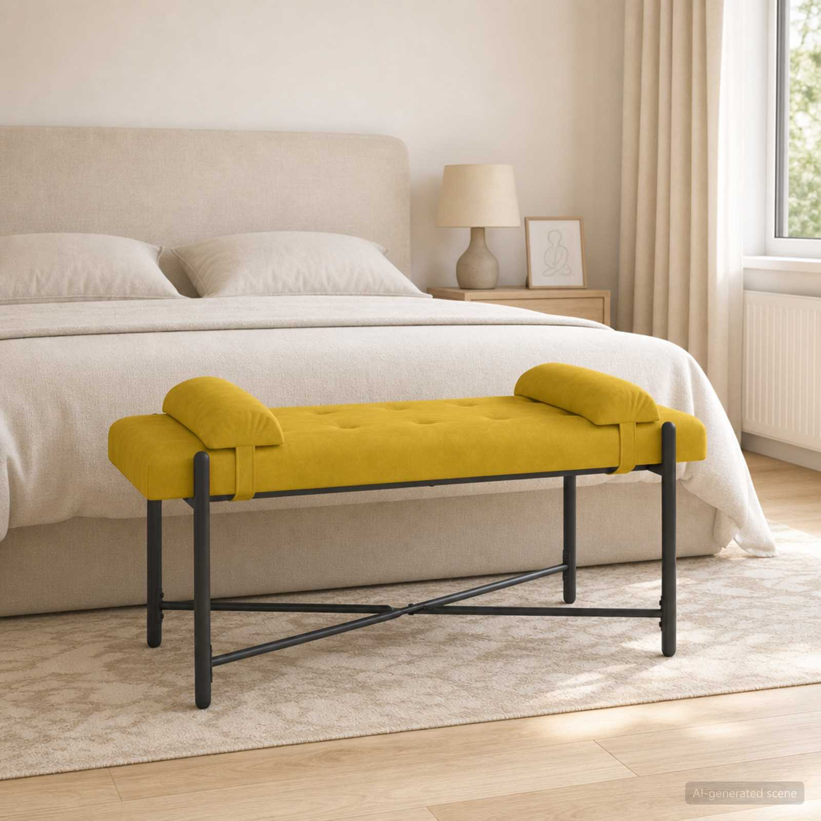 vidaXL Knopfgepolsterte Bank mit Kissen Gelb 110 x 40 x 46 cm Samt