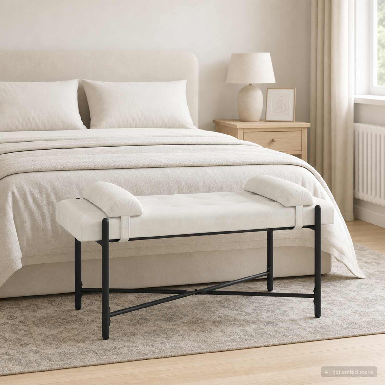 vidaXL Knopfgepolsterte Bank mit Kissen Creme 110 x 40 x 46 cm Samt