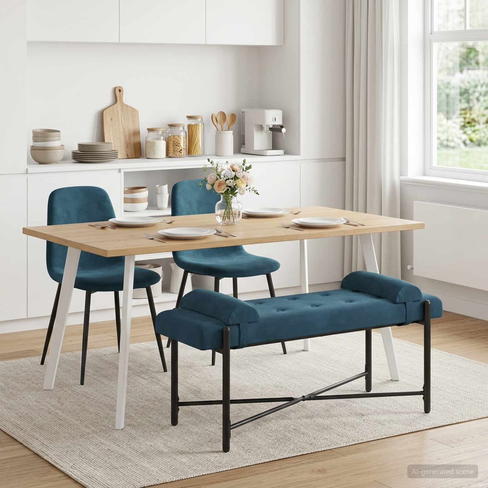 vidaXL Knopfgepolsterte Bank mit Kissen Blau 110 x 40 x 46 cm Samt
