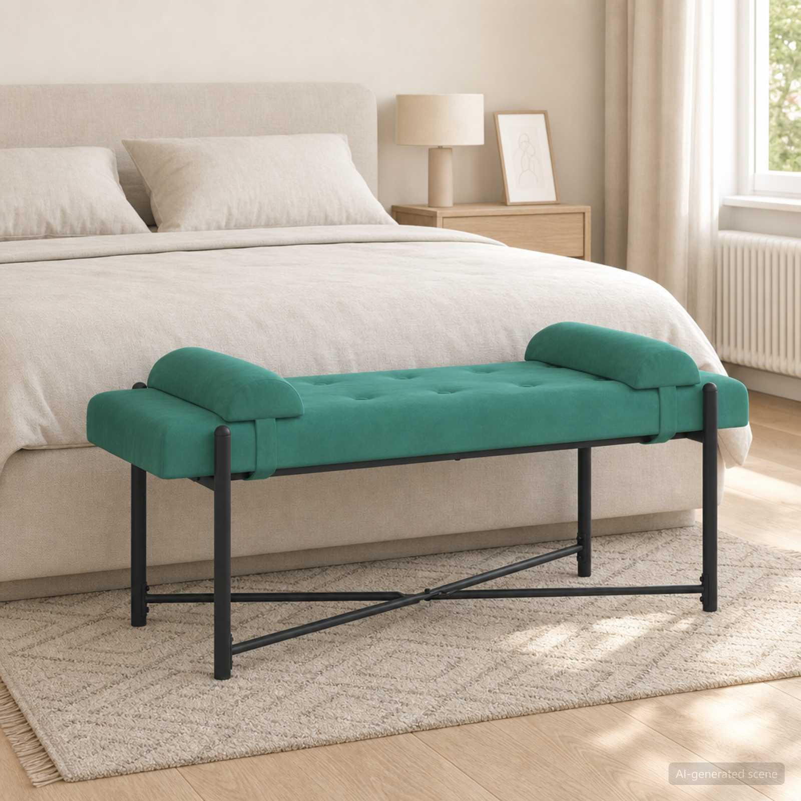 vidaXL Knopfgepolsterte Bank mit Kissen Türkis 110 x 40 x 46 cm Samt