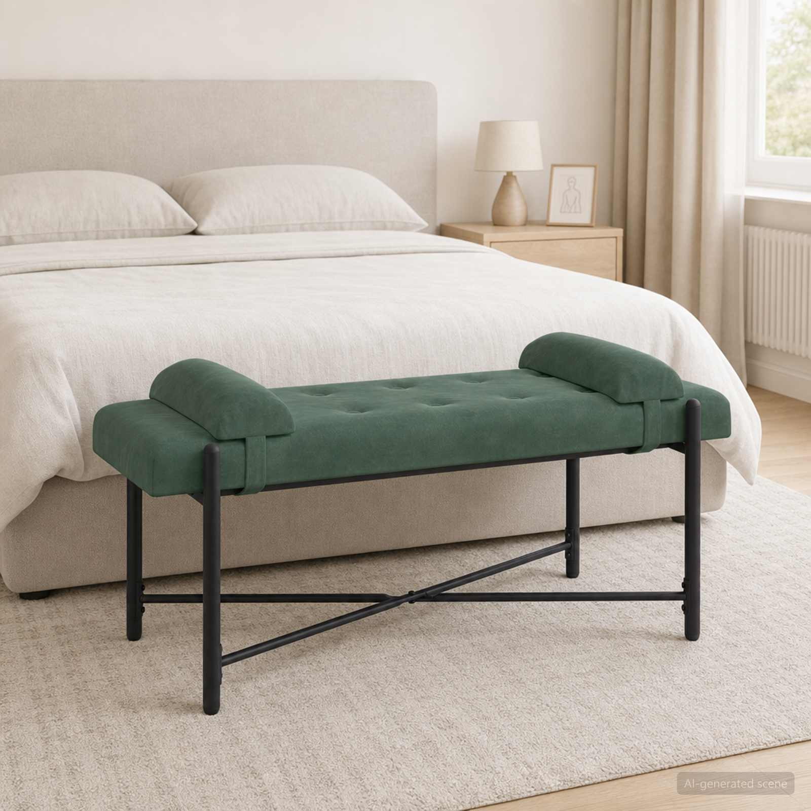 vidaXL Knopfgepolsterte Bank mit Kissen Meergrün 110 x 40 x 46 cm Samt