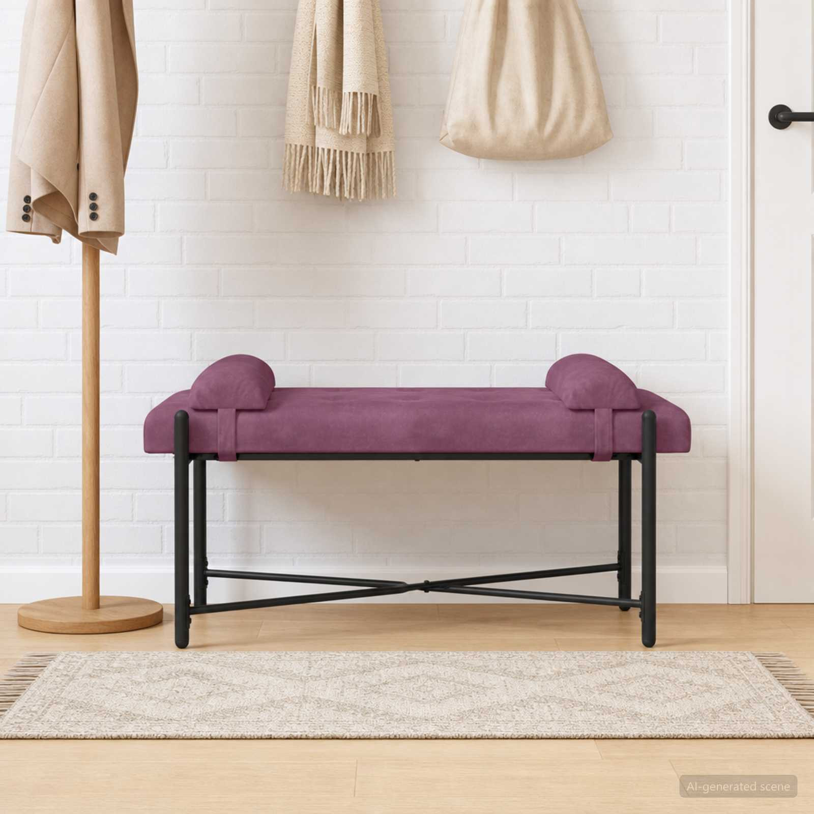 vidaXL Knopfgepolsterte Bank mit Kissen Lila 110 x 40 x 46 cm Samt