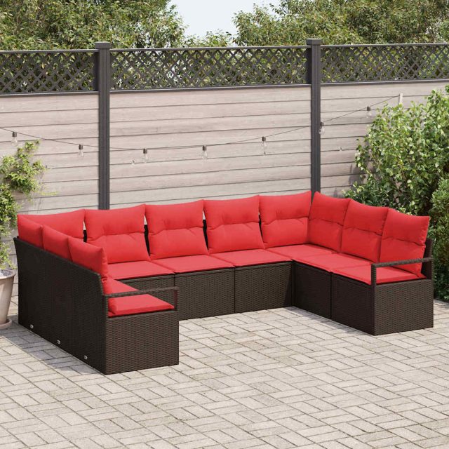 vidaXL Sofa Set mit Kissen 9 pcs Braun Poly-Rattan