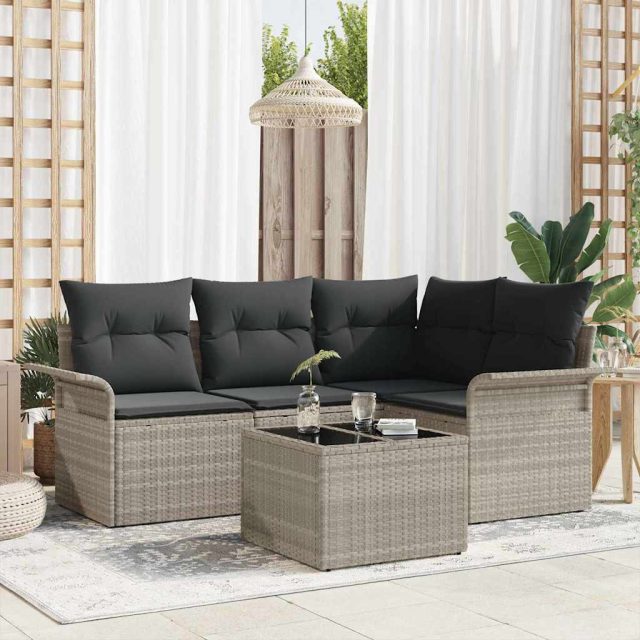 vidaXL Gartensofa-set mit Kissen 5 pcs Hellgrau Poly-Rattan