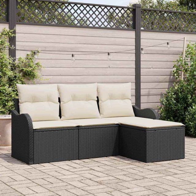 vidaXL Gartensofa-set mit Kissen 4 pcs Schwarz Poly-Rattan