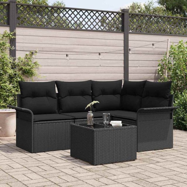 vidaXL Gartensofa-set mit Kissen 5 pcs Schwarz Poly-Rattan
