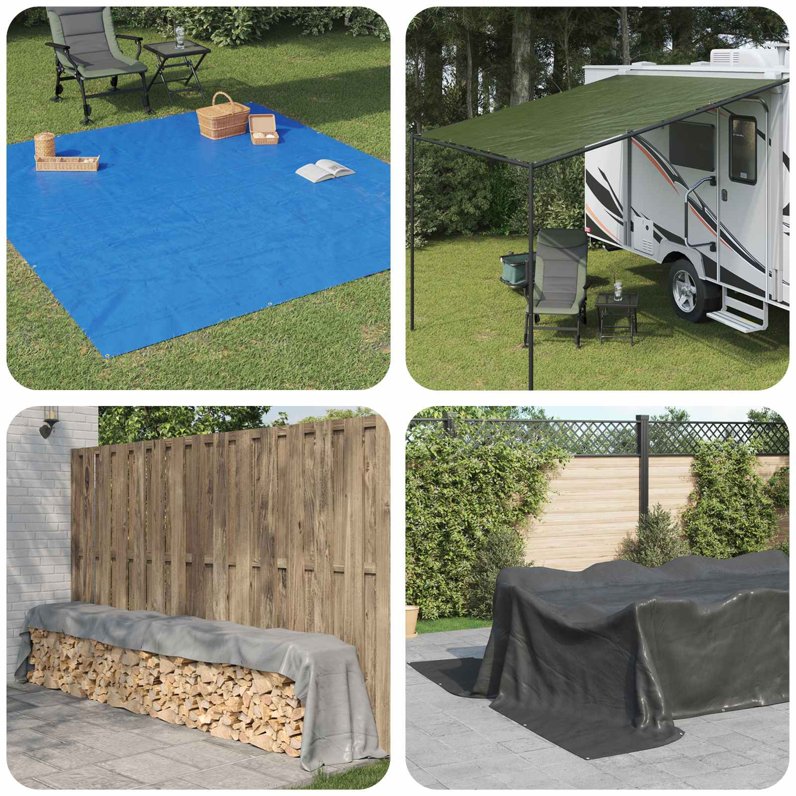 vidaXL Plane mit Ösen Grün 4 x 6 m 260 gsm PE