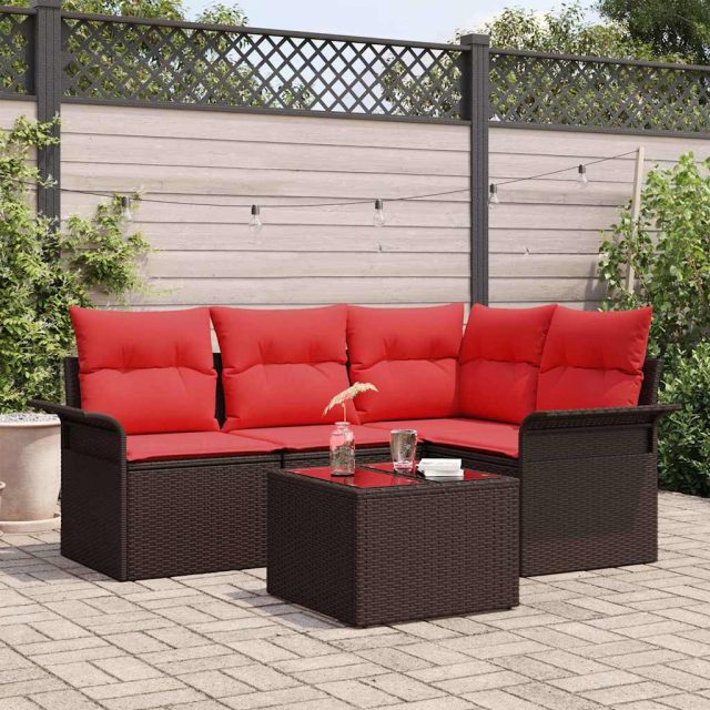 vidaXL Gartensofa-set mit Kissen 5 pcs Braun Poly-Rattan