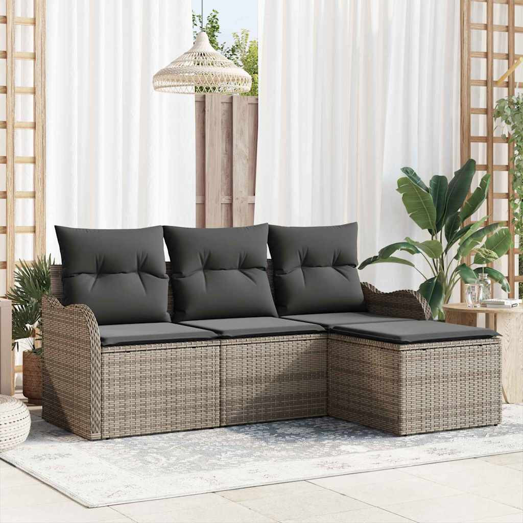 vidaXL Gartensofa-set mit Kissen mit Speicher 4 pcs Grau Poly-Rattan